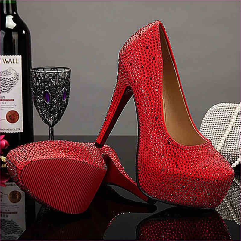 14cm Super High Heel Crystal Embellished Ladies Pumps - Pleasures and Sins