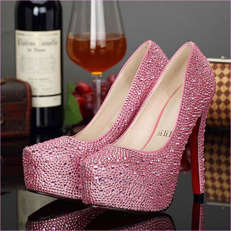 14cm Super High Heel Crystal Embellished Ladies Pumps - Pleasures and Sins