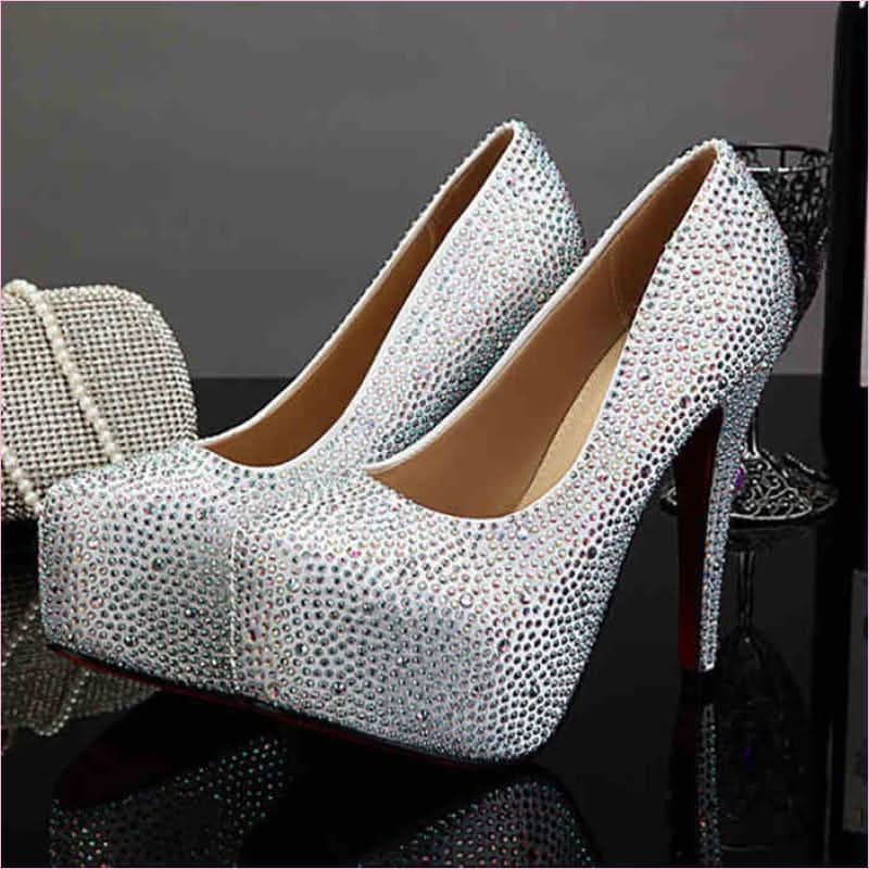 14cm Super High Heel Crystal Embellished Ladies Pumps - Pleasures and Sins
