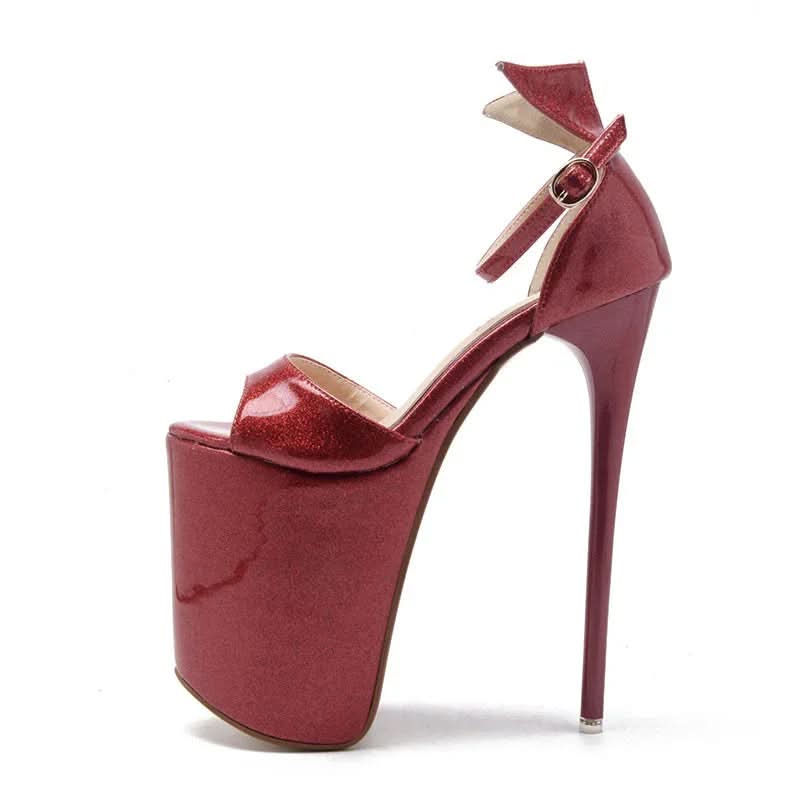 Ladies Ultra-high Stiletto 19cm Patent Platform Heel Sandals Shoes Pleasures and Sins Red 34