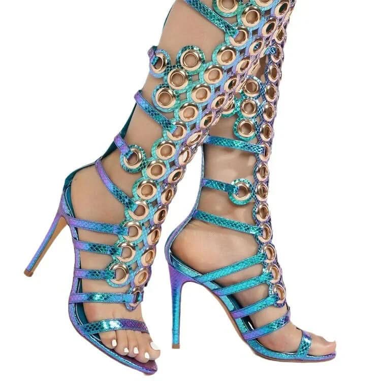 Fierce & Fabulous Stiletto Heel Open-Toe Sandals with Eye-Catching Rivets Sandals Pleasures and Sins