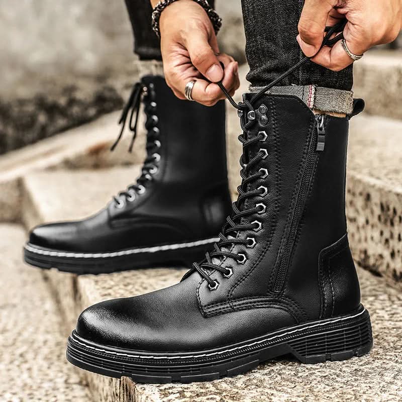 Genuine Leather Men's Long High-top Lace Up Martin Boots Boots Pleasures and Sins