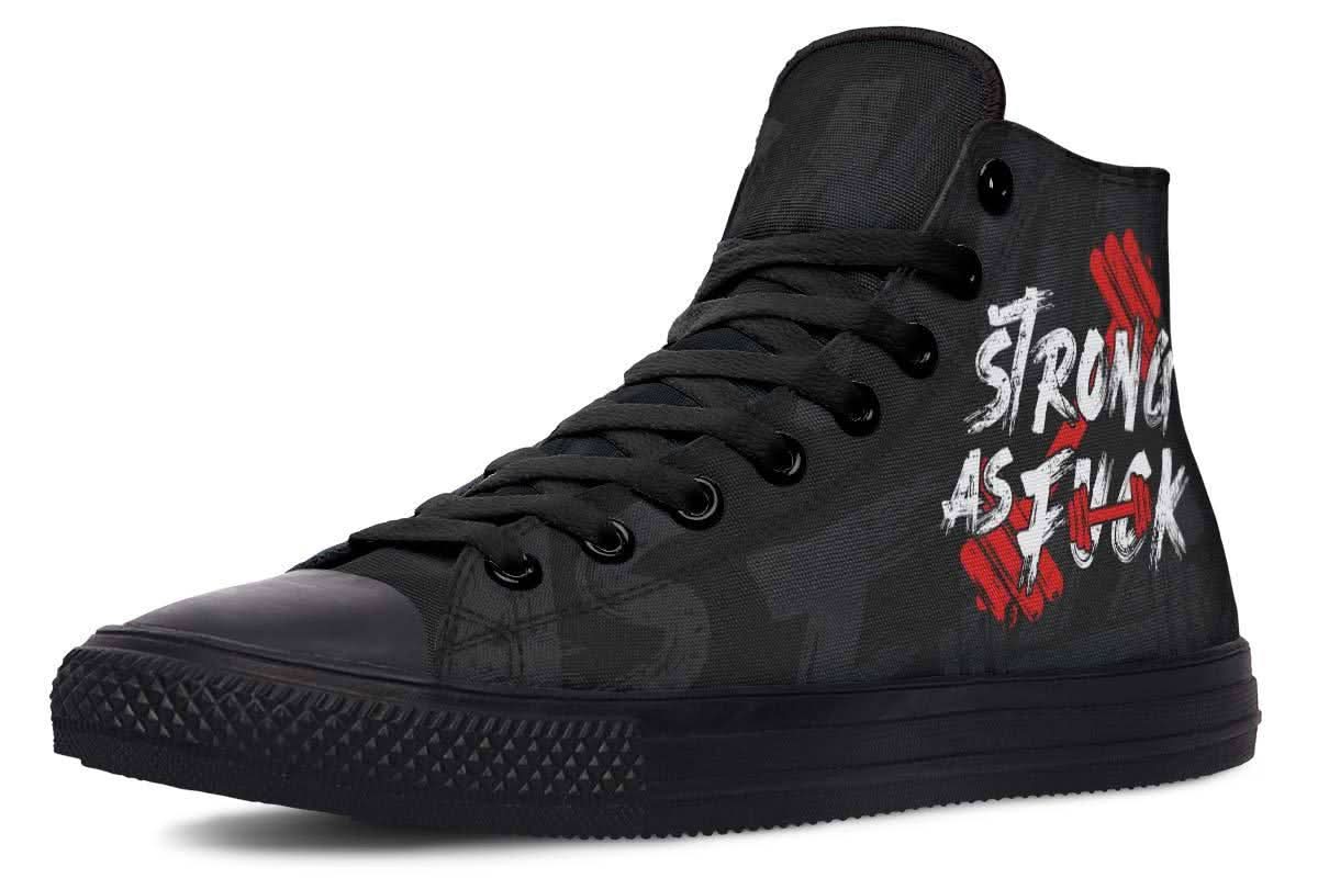 Strong As Fuck High-Top Canvas Sneakers - Bold Digitally Printed Design for Unisex Style Shoes Pleasures and Sins