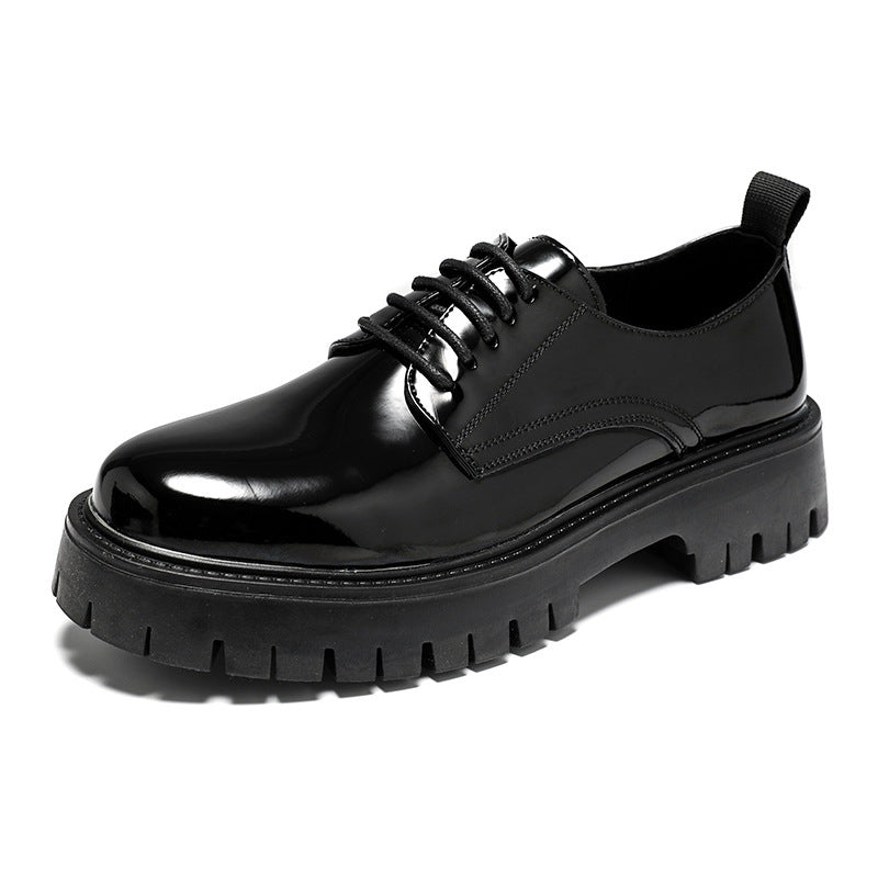 Men's Lace Up British Style Black Patent Round Toe Shoes