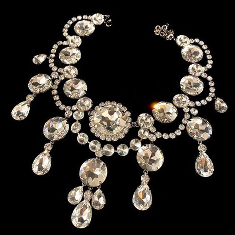 Drag Queen Stage Show Exaggerated Rhinestone Pendant Necklace Set