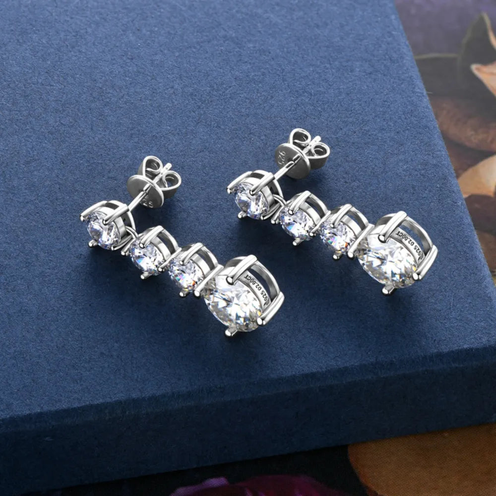 Luxury Moissanite 925 Sterling Silver Drop Earrings With 4 Moissanite Stones Earrings Pleasures and Sins