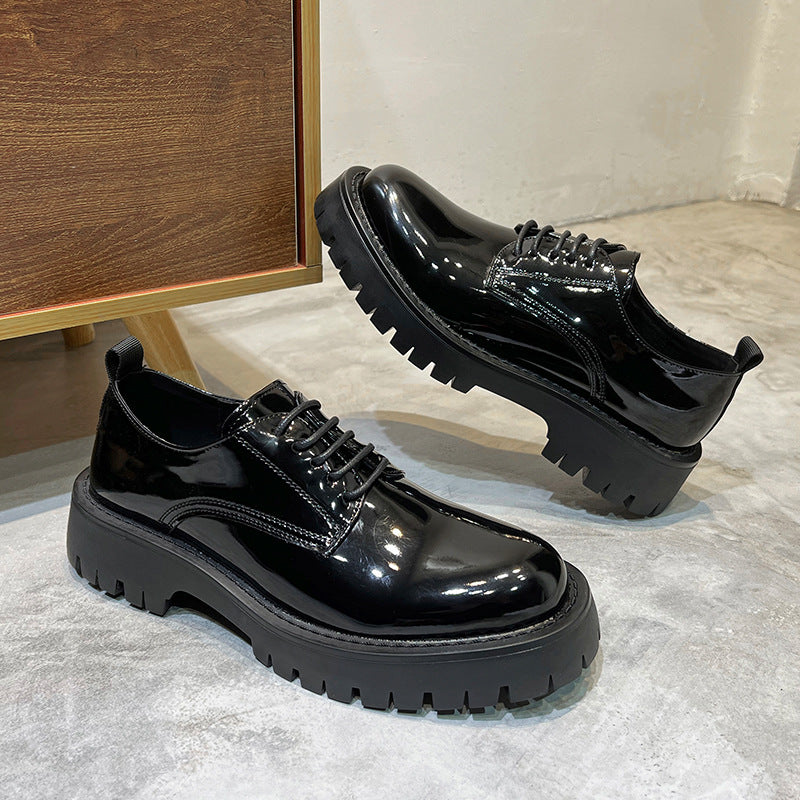 Mens Black Patent Lace Up British Style Casual Daily Shoes
