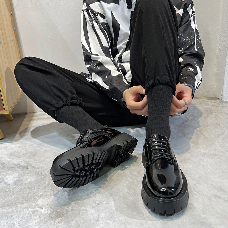 Mens Black Patent Lace Up British Style Casual Daily Shoes