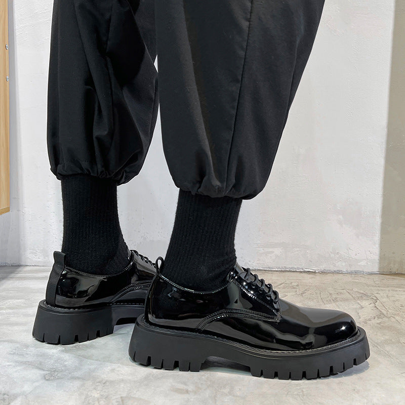 Mens Black Patent Lace Up British Style Casual Daily Shoes
