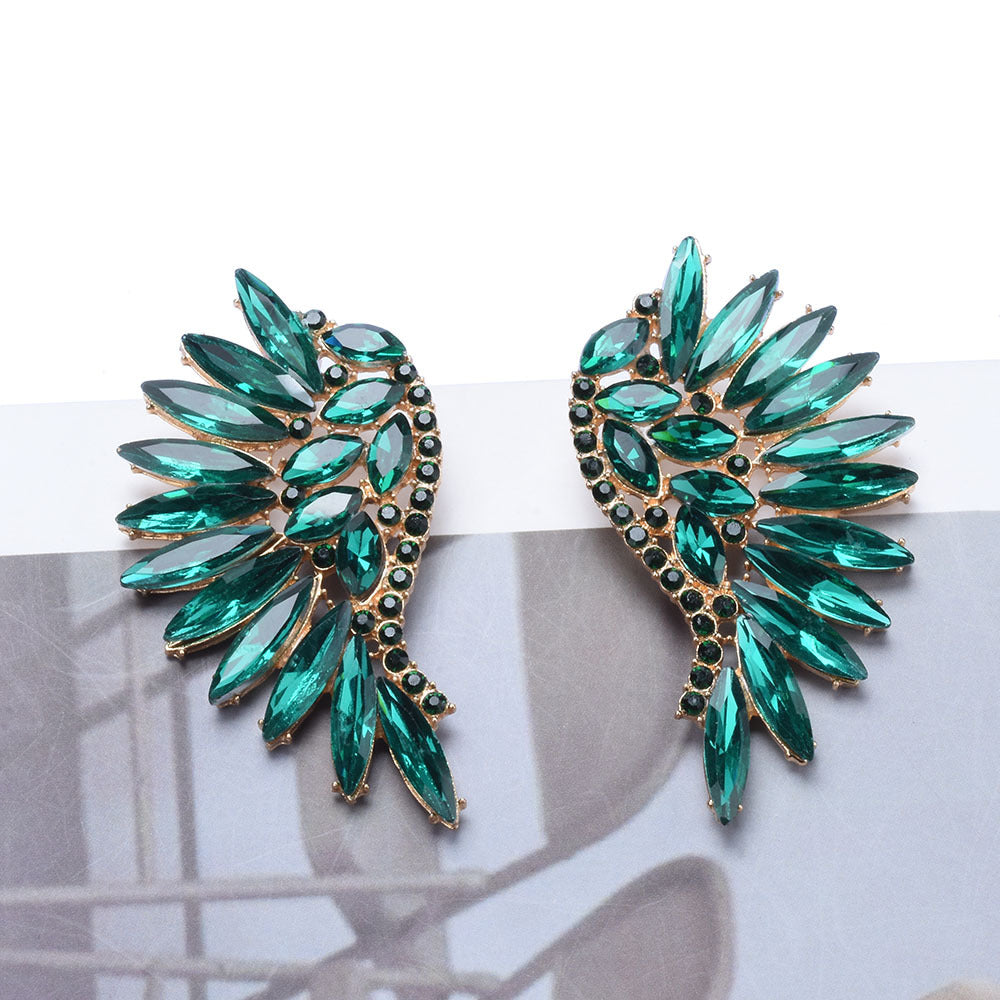 Stunning Exaggerated Rhinestone Long Flower Full Ear Drag Queen Earrings