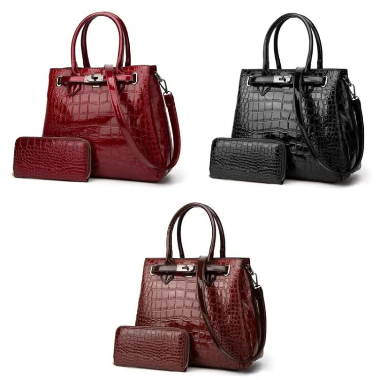 Crocodile Pattern Patent Handbag and Purse Set Large-Capacity Bag Pleasures and Sins