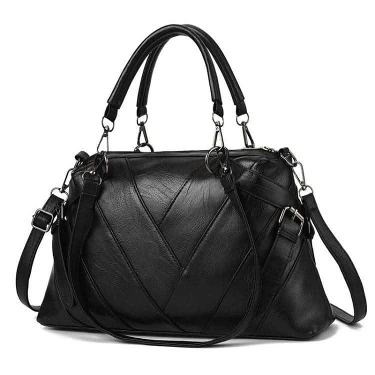 Ladies Geometric Colorblock Soft Faux Leather Handbag Bag Pleasures and Sins Black
