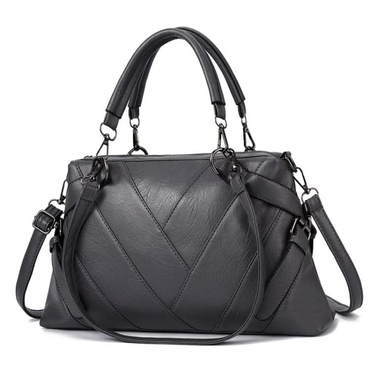 Ladies Geometric Colorblock Soft Faux Leather Handbag Bag Pleasures and Sins Dark Gray