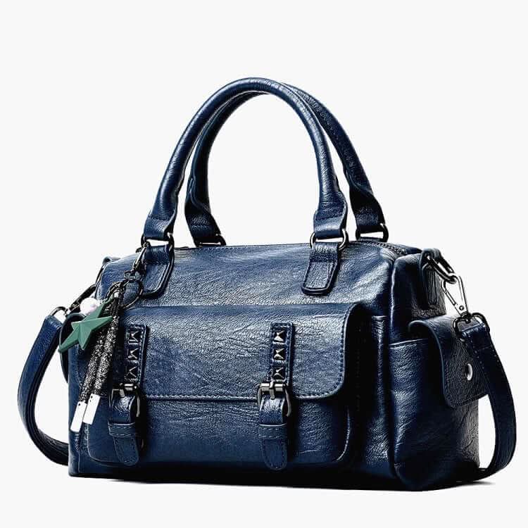 Pebbled Leather Multi-compartment Large Capacity Crossbody Handbag Bag Pleasures and Sins Navy Blue