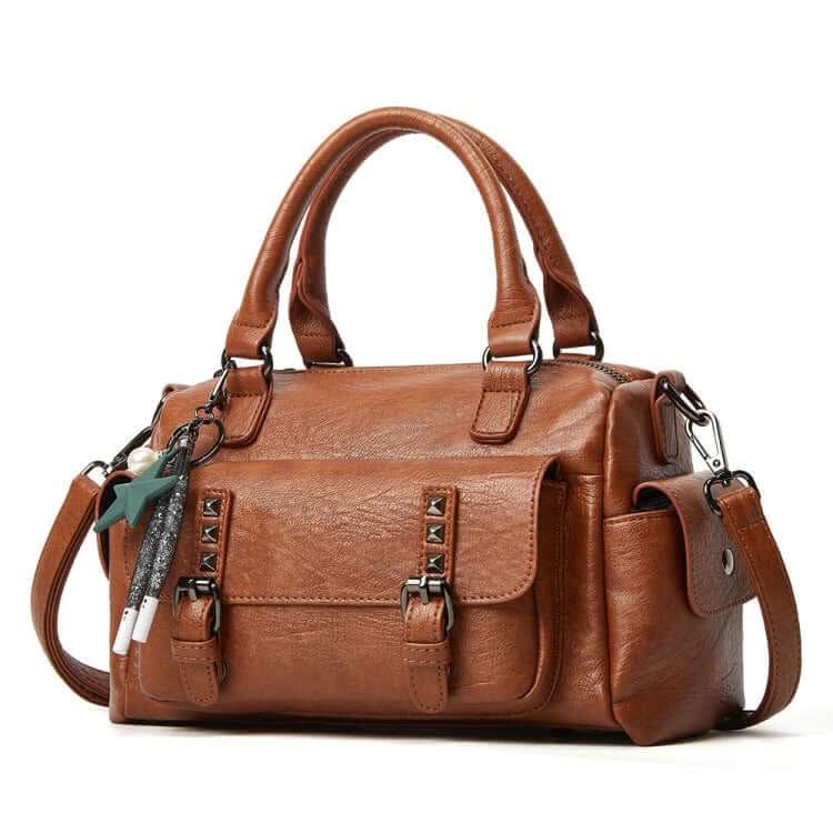 Pebbled Leather Multi-compartment Large Capacity Crossbody Handbag Bag Pleasures and Sins Brown