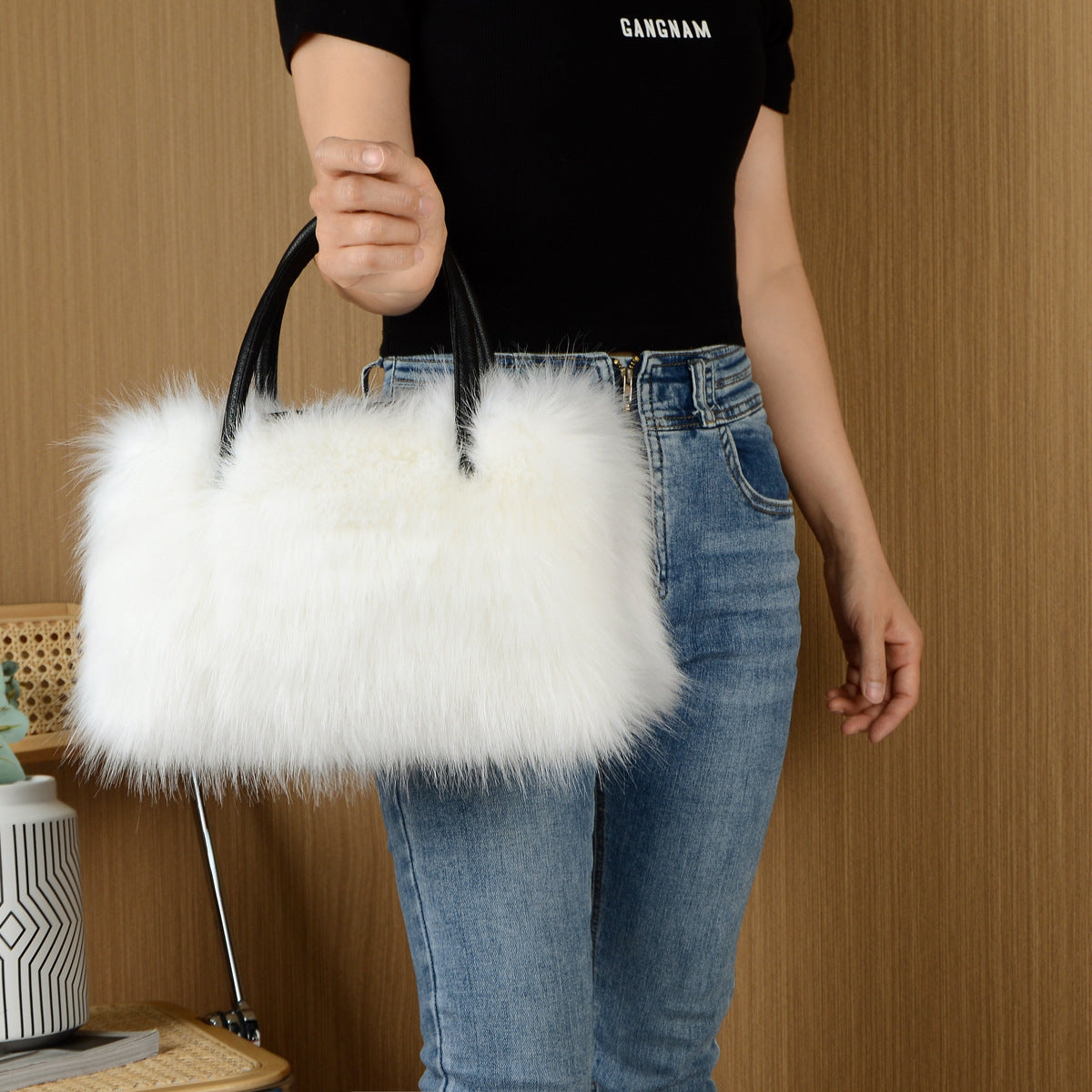 High-end Square Plush Bag Fur Handbag Large Capacity