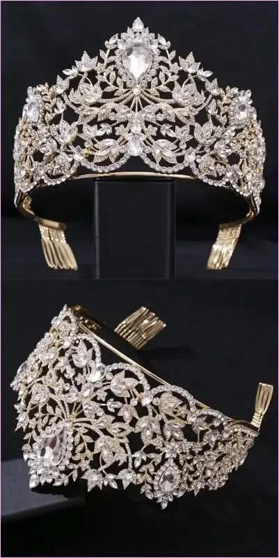Baroque Style Large Rhinestone Wedding Crown for a Glamorous Look - Pleasures and Sins