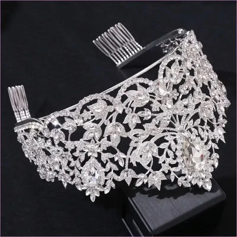Baroque Style Large Rhinestone Wedding Crown for a Glamorous Look - Pleasures and Sins