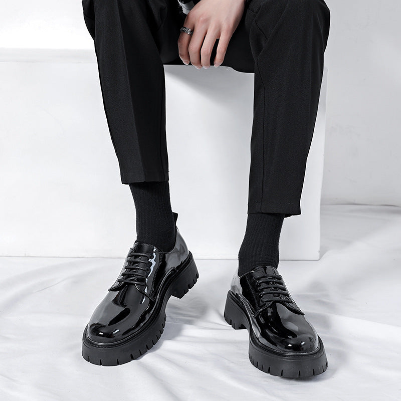 Men's Lace Up British Style Black Patent Round Toe Shoes