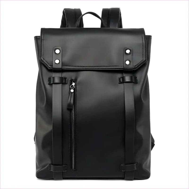 Black Faux Leather Mens Large Capacity Business Backpack - Pleasures and Sins