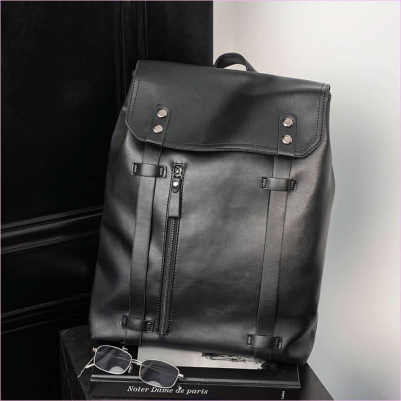 Black Faux Leather Mens Large Capacity Business Backpack - Pleasures and Sins