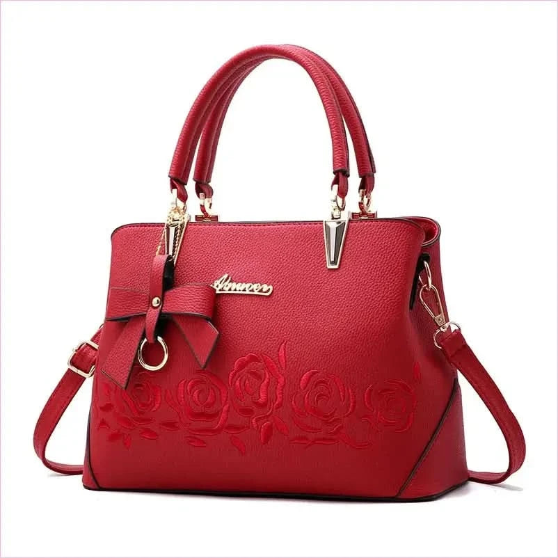 Black Leather Floral Designer Shoulderbag with Gold Hardware - Pleasures and Sins