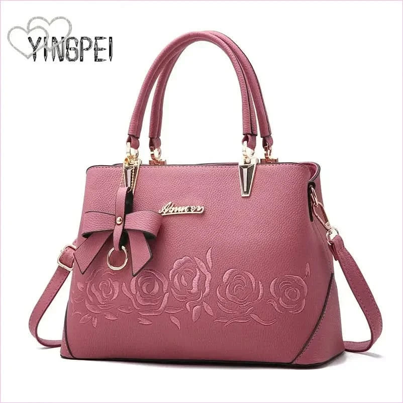 Black Leather Floral Designer Shoulderbag with Gold Hardware - Pleasures and Sins