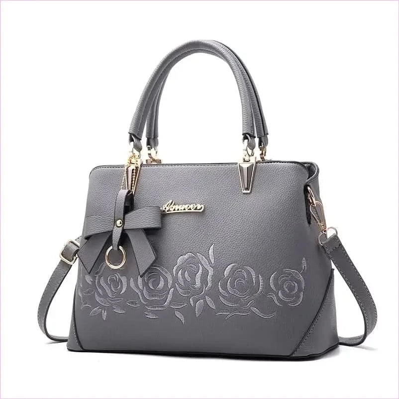 Black Leather Floral Designer Shoulderbag with Gold Hardware - Pleasures and Sins