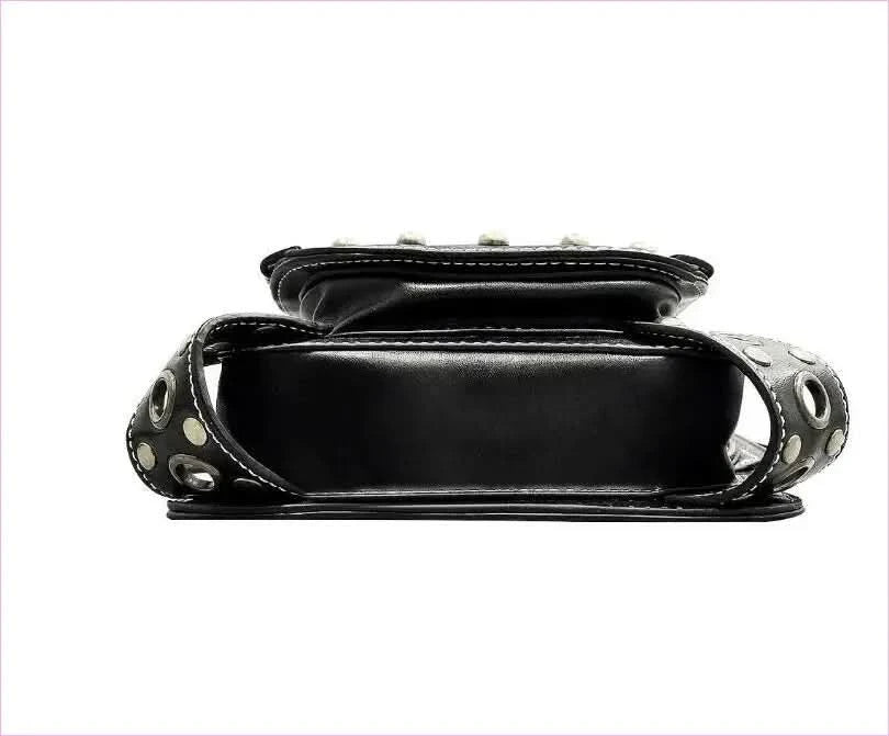 Black Leather Punk Waistpack Retro Casual Shoulder Bag with Studs - Pleasures and Sins