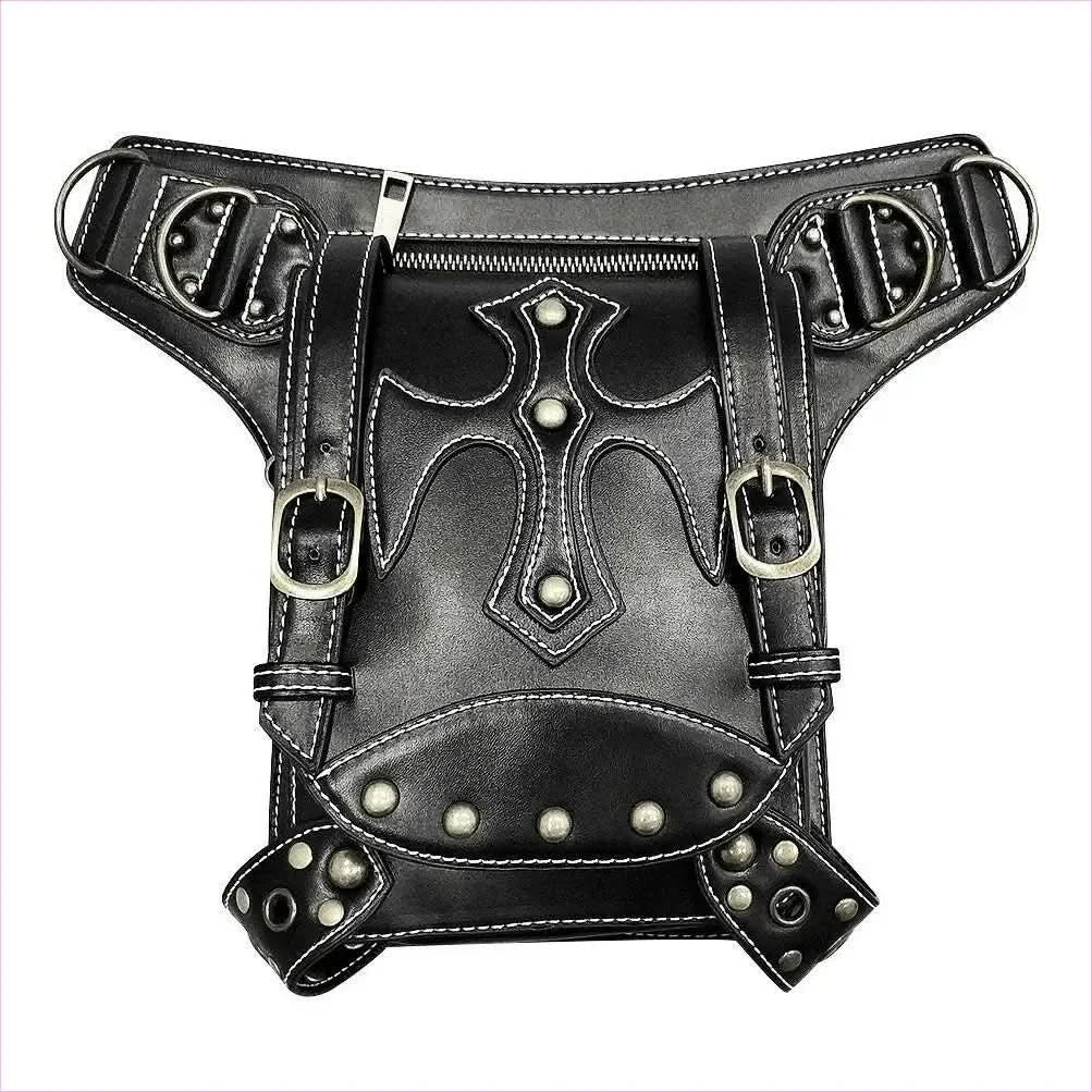 Black Leather Punk Waistpack Retro Casual Shoulder Bag with Studs - Pleasures and Sins