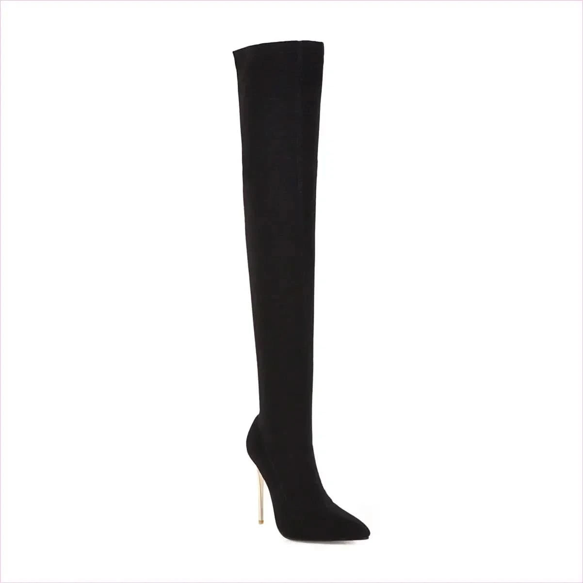 Black Pointed Toe Over-the-knee Unisex Boots with Gold Heels - Pleasures and Sins
