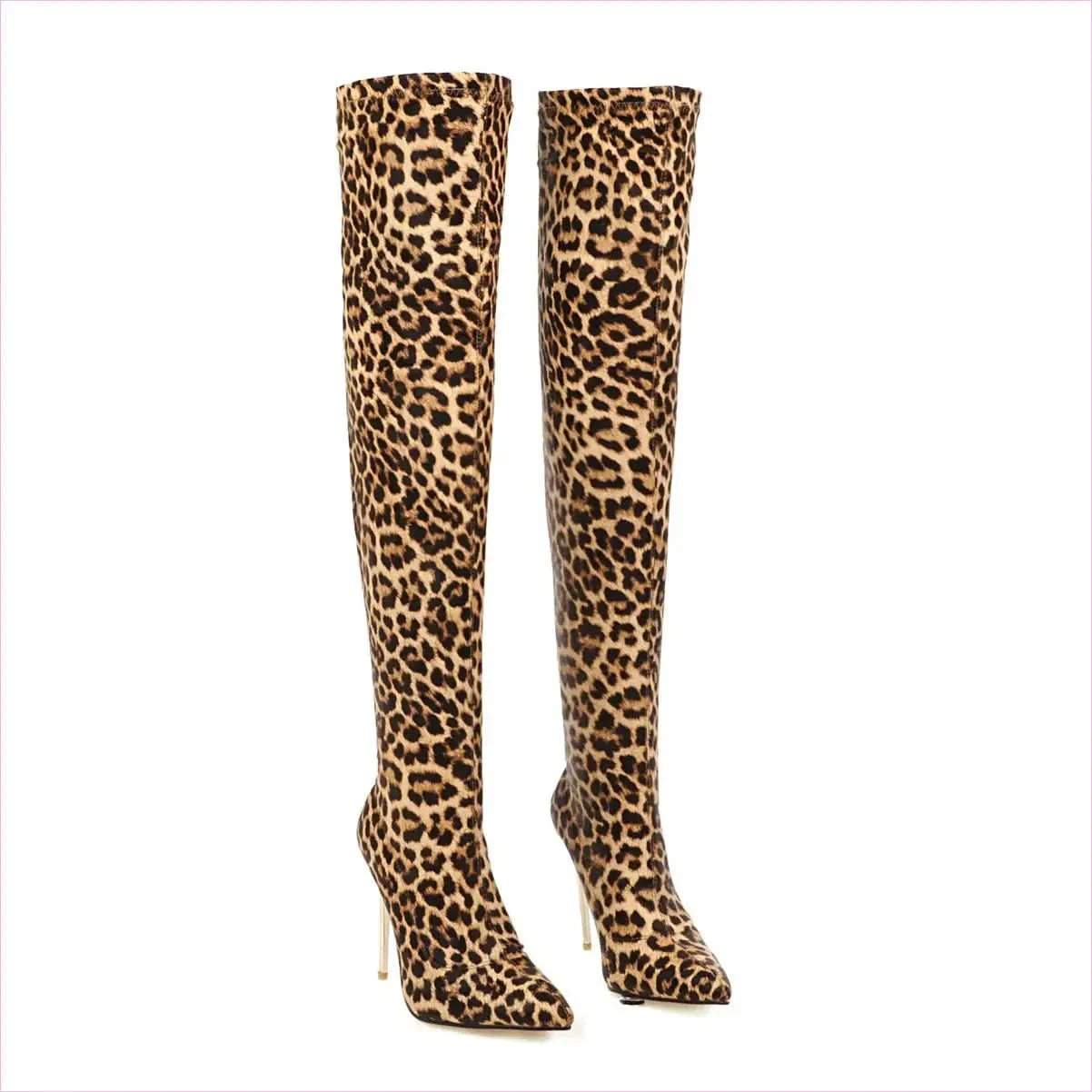 Black Pointed Toe Over-the-knee Unisex Boots with Gold Heels - Pleasures and Sins