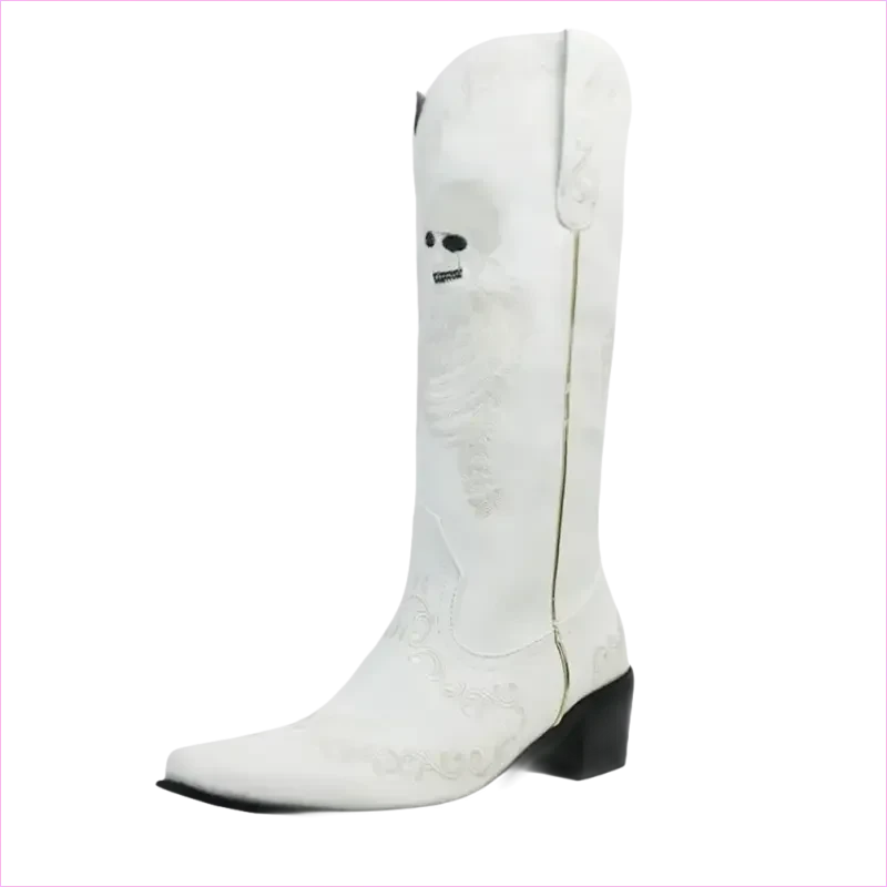 Black Skull Embroidered High Heel Cowgirl Boots for a Bold Look - Pleasures and Sins