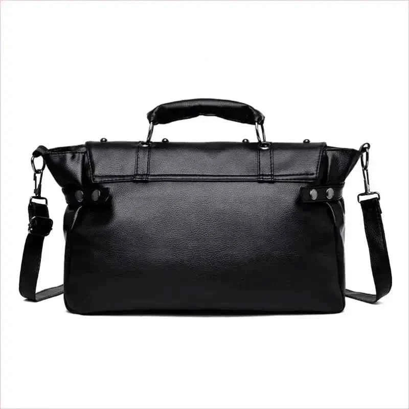 Black Studded Shoulder Bag with Skull Emblem and Details - Pleasures and Sins