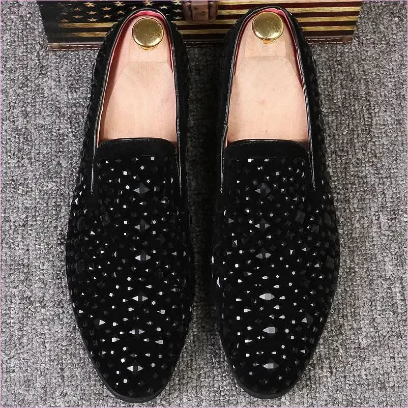 Black Suede Mens Studded Slip on Smart Loafer Style Shoe - Pleasures and Sins