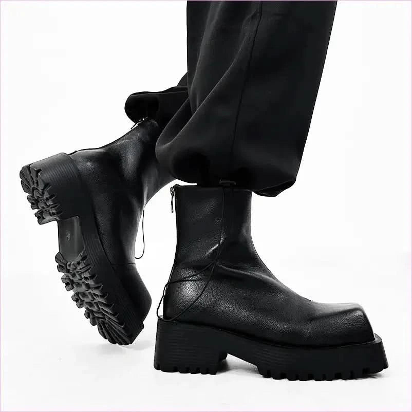 Black Thick Sole Martin Boots for Men in Leather Style - Pleasures and Sins