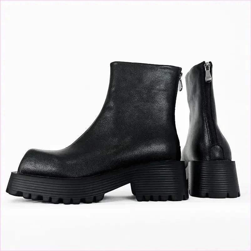 Black Thick Sole Martin Boots for Men in Leather Style - Pleasures and Sins