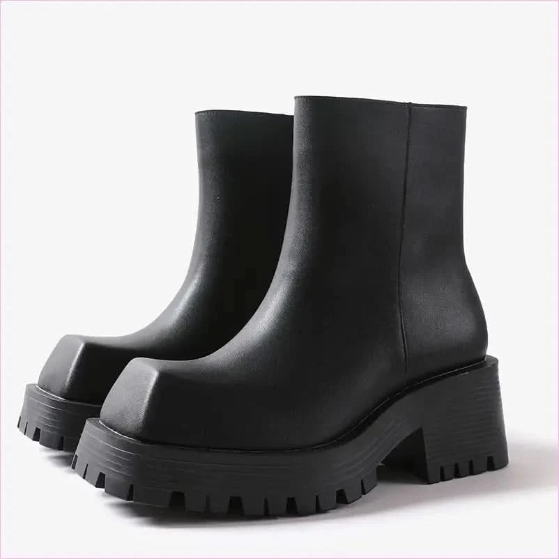 Black Thick Sole Martin Boots for Men in Leather Style - Pleasures and Sins