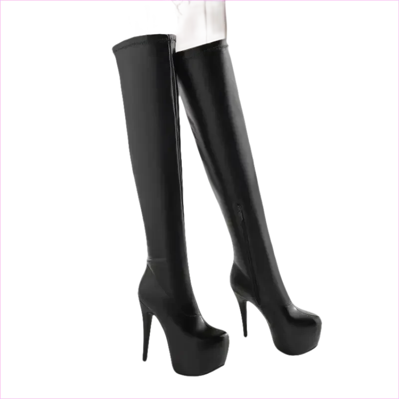 Black Thigh-high Platform Boots with Stiletto Heels for Ladies - Pleasures and Sins