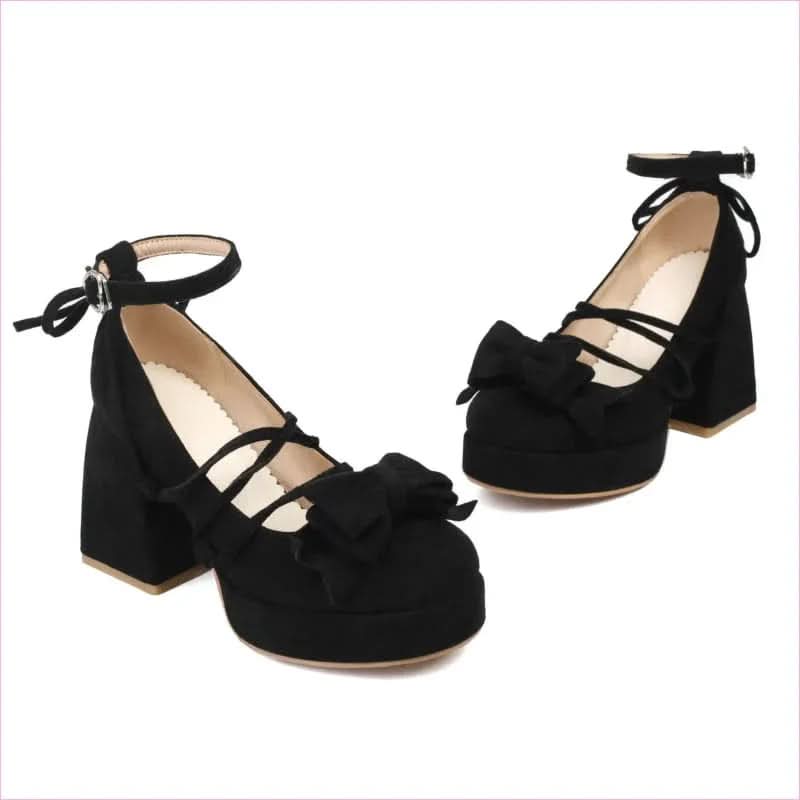 Bow Fronted Suede Platform Lolita Mary Jane Shoes for Elegant Style - Pleasures and Sins