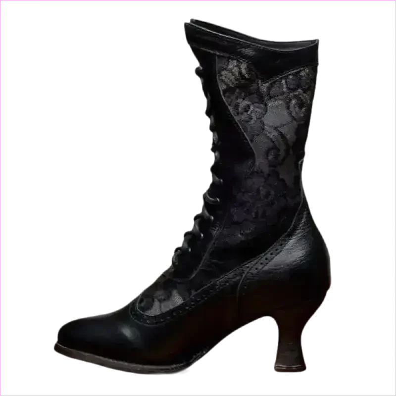 British Style Steampunk Lace-panelled Ladies Boots in White - Pleasures and Sins