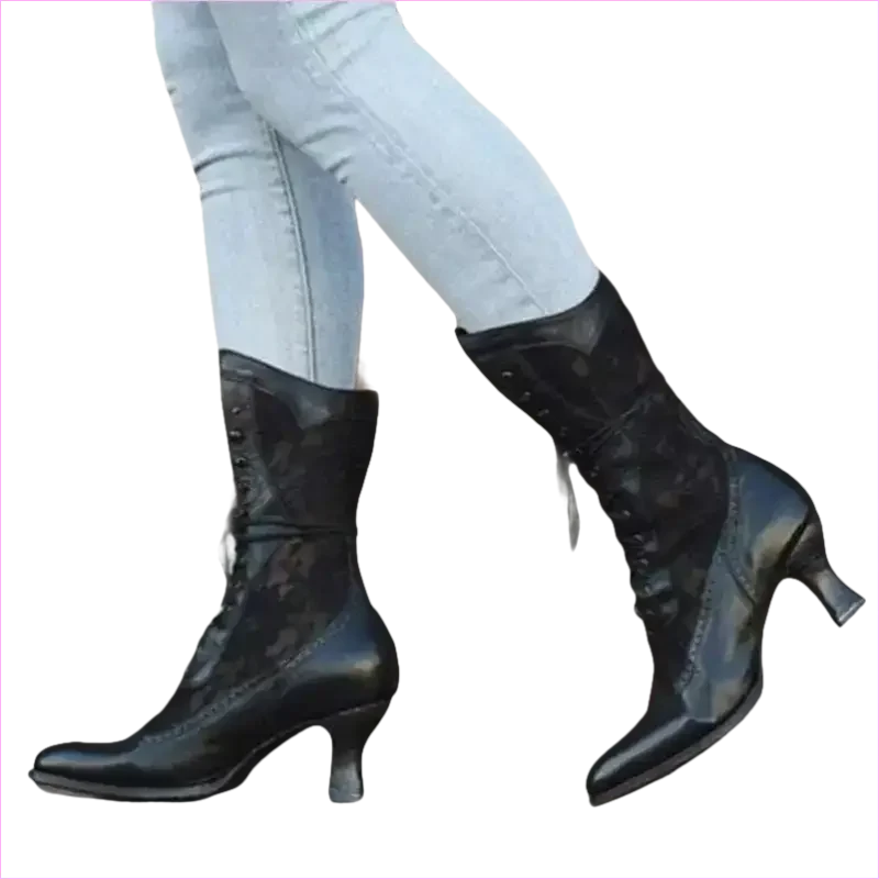 British Style Steampunk Lace-panelled Ladies Boots in White - Pleasures and Sins