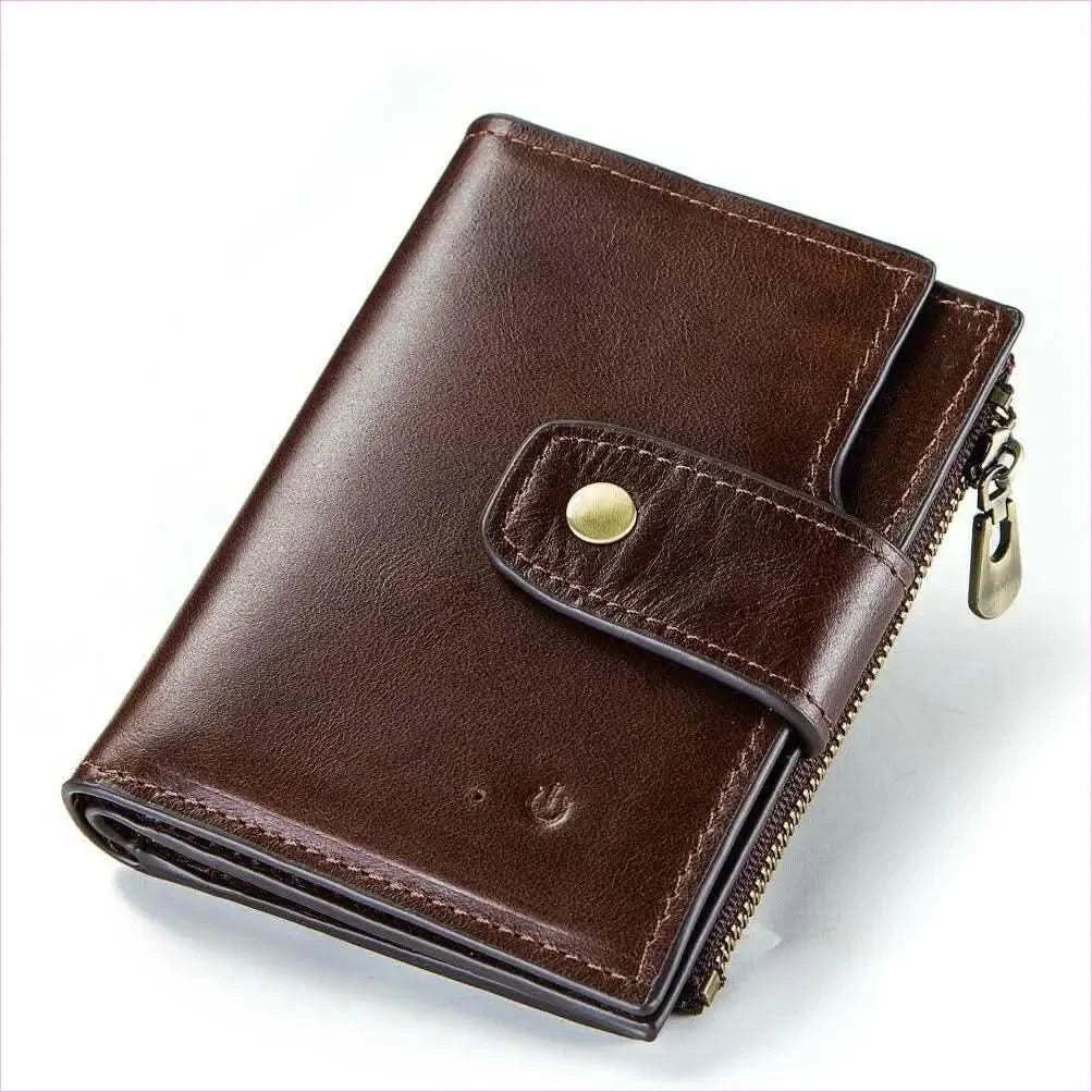 Brown Anti-loss Mens Leather Wallet with Rfid and Zip Compartment - Pleasures and Sins
