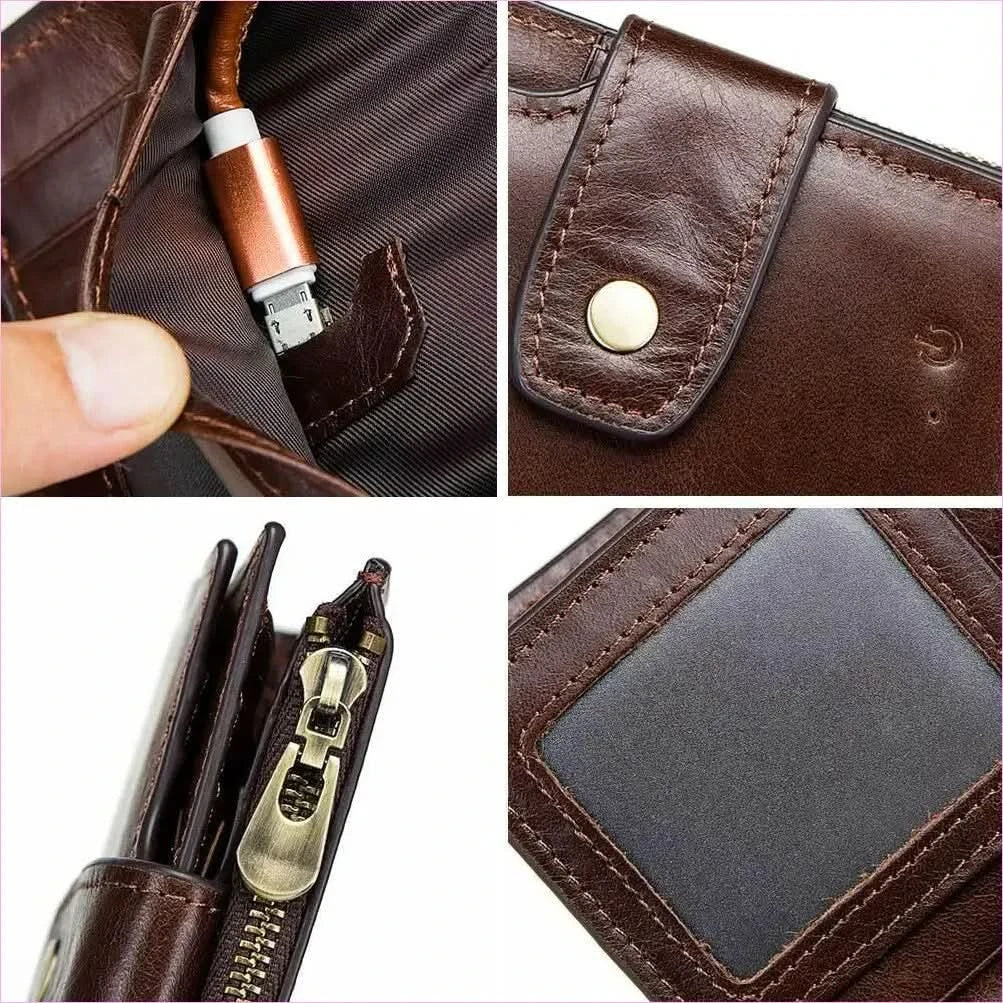 Brown Anti-loss Mens Leather Wallet with Rfid and Zip Compartment - Pleasures and Sins
