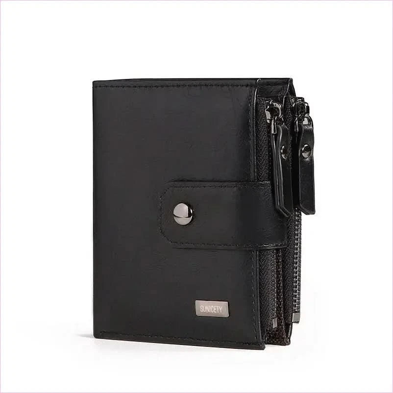 Brown Anti-theft Business Leather Short Mens Zipper Wallet - Pleasures and Sins