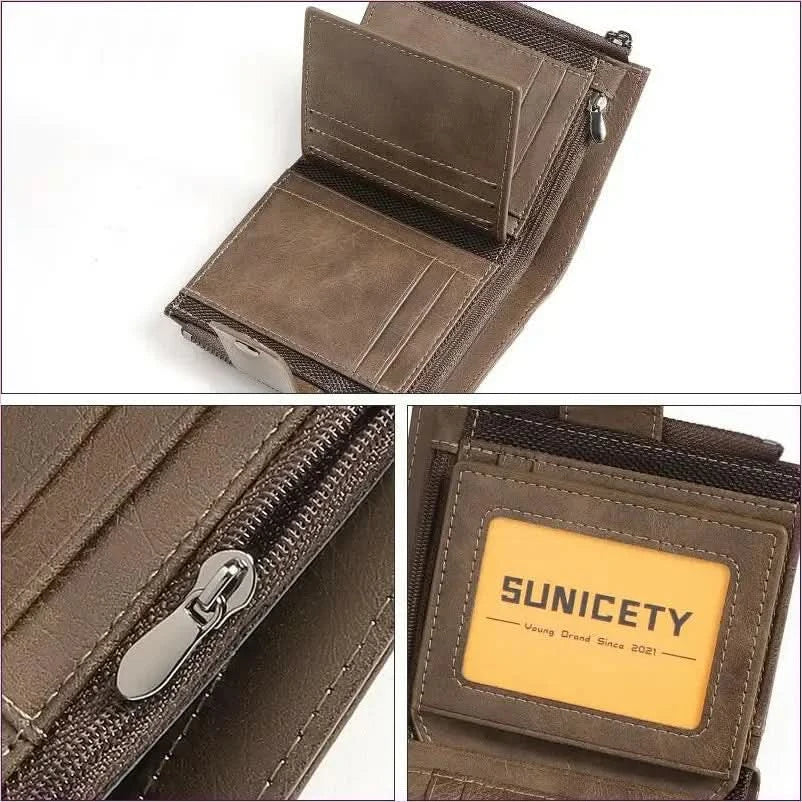 Brown Anti-theft Business Leather Short Mens Zipper Wallet - Pleasures and Sins