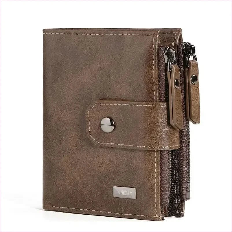 Brown Anti-theft Business Leather Short Mens Zipper Wallet - Pleasures and Sins