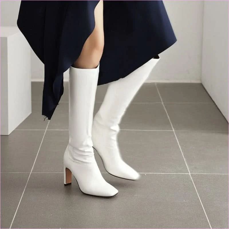 Burgundy Wedge Heel Knee High Boots for Ladies - Pleasures and Sins