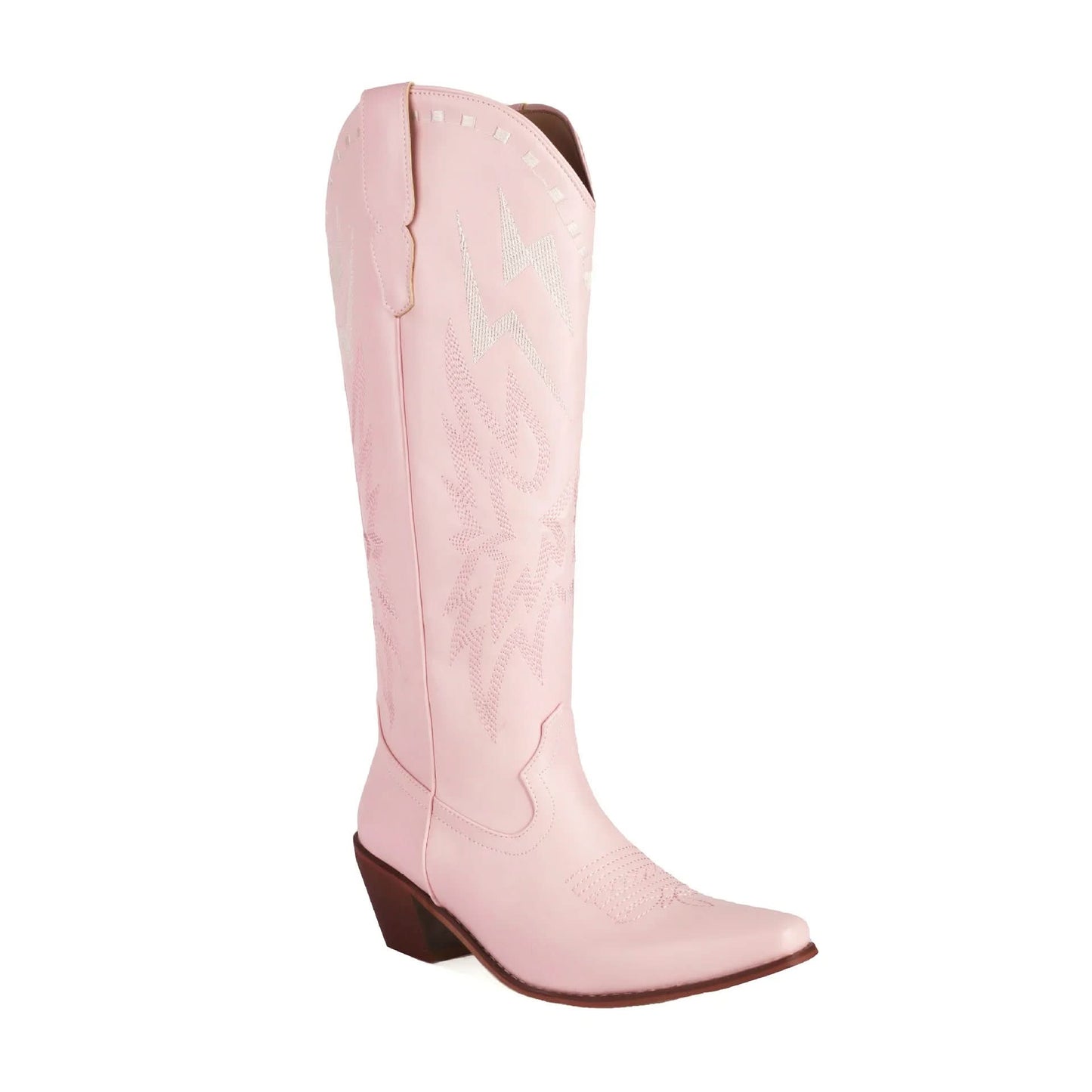 Lightning Bolt Embroidered Knee-high Unisex Plus Size Western Boots Boots Pleasures and Sins Pink 35