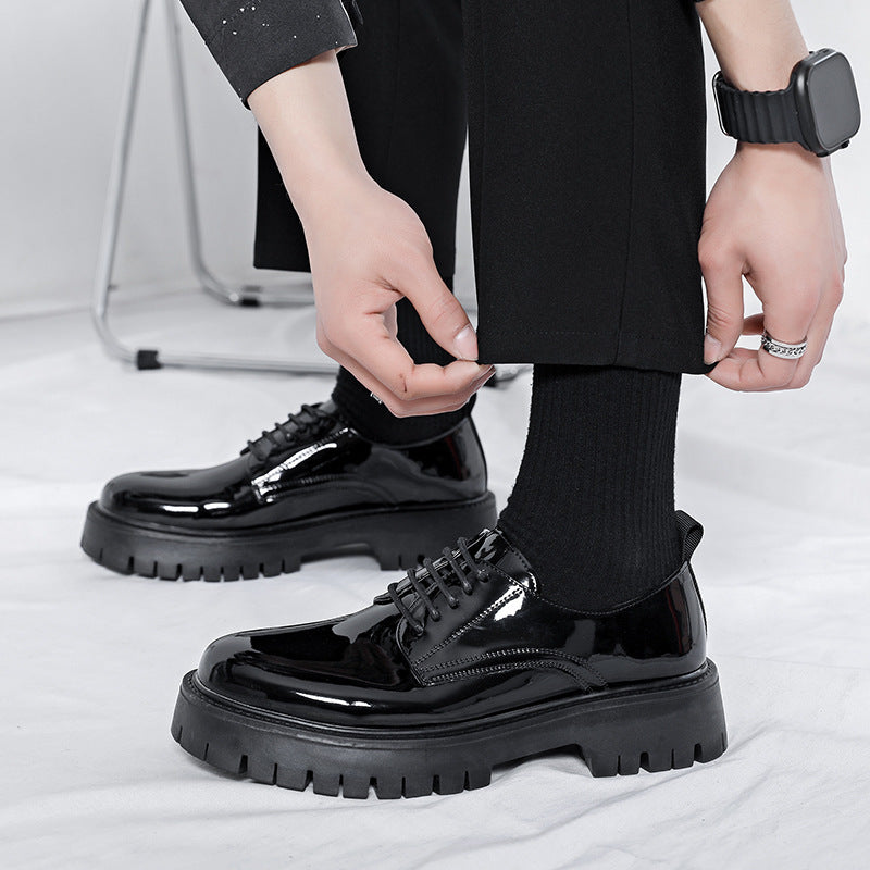 Men's Lace Up British Style Black Patent Round Toe Shoes
